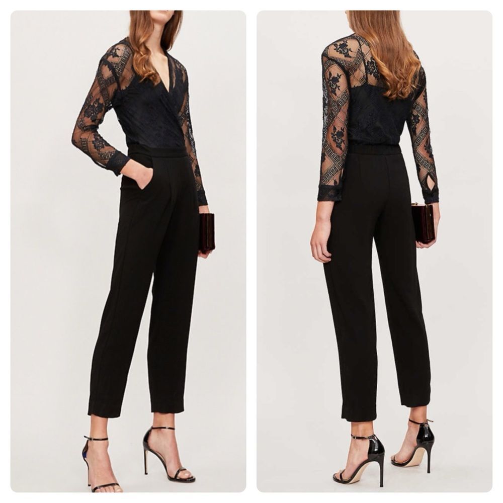 NEW MAJE Lace-panel straight-leg crepe jumpsuit 34 - Picture 1 of 13
